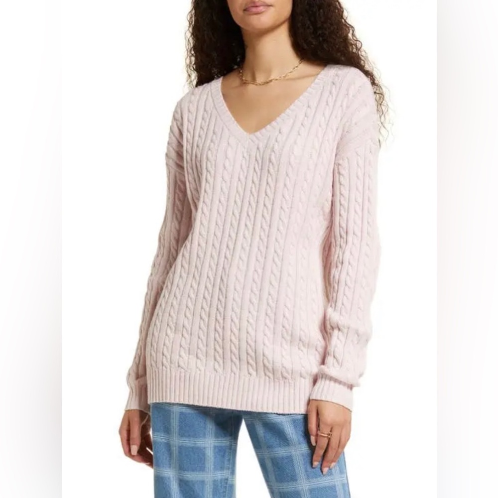 BP. Pink Long Sleeve Knit Cotton Sweater Size Large (12-14) NWT